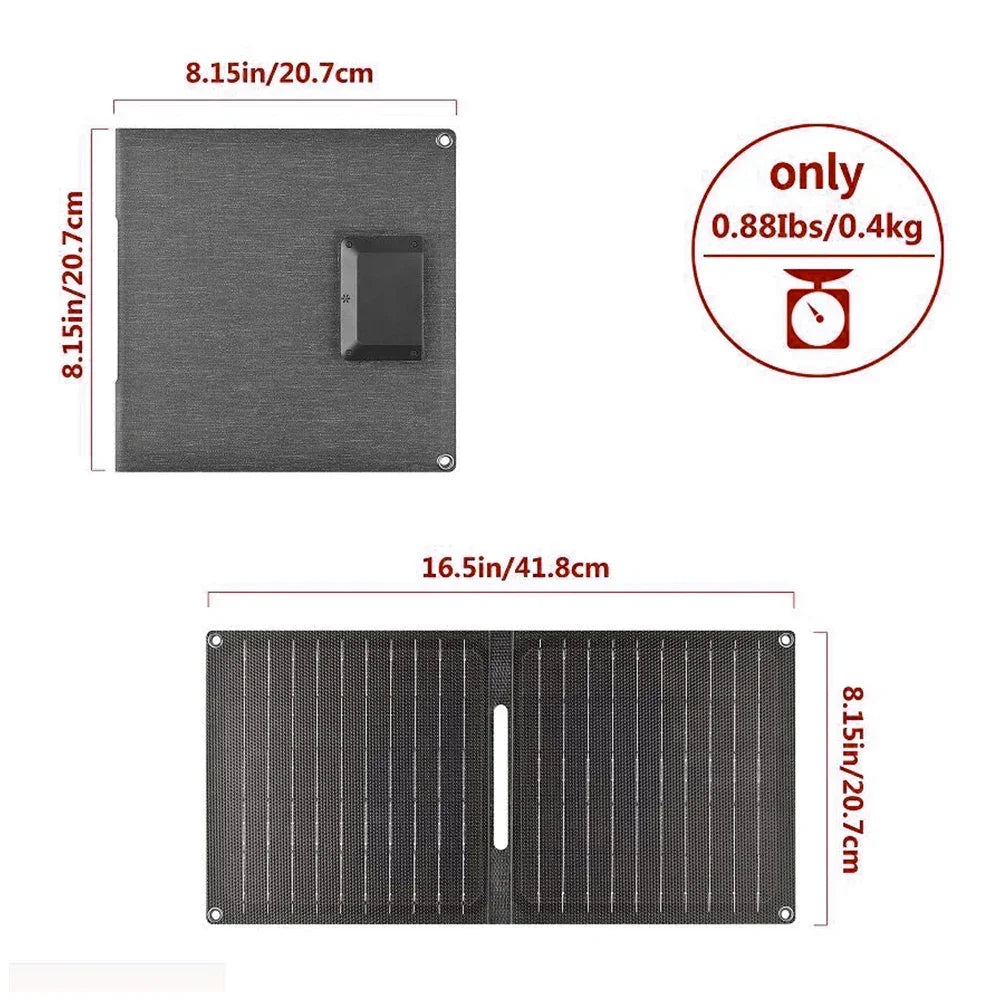 24W Portable Solar Panel with USB-C USB-A Outputs Foldable Solar Panel Solar Charging Panel for Phone Power Bank Small Fan