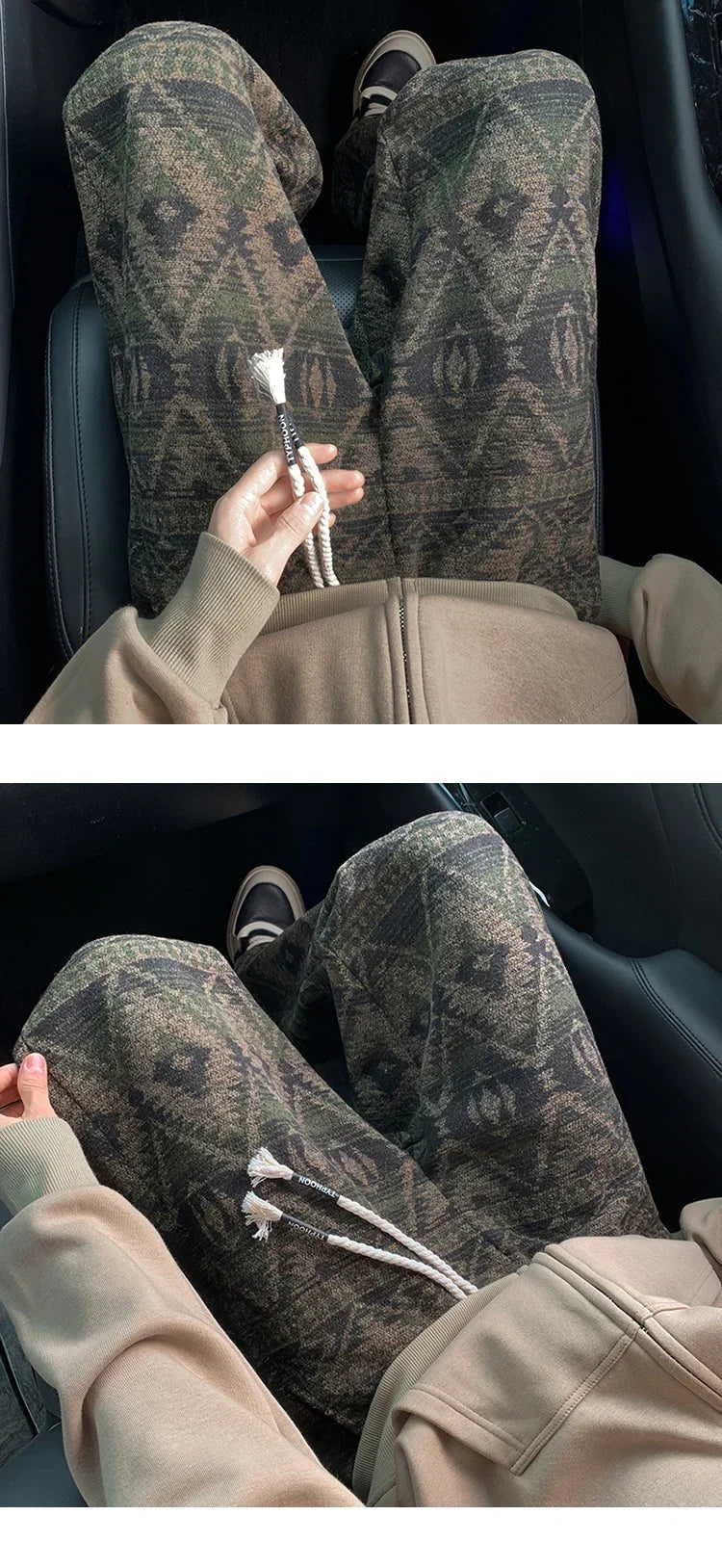 Wide leg pants Men's Vintage Geometric Knitted jacquard pants Casual Straight  Pants Ethnic Tribal Style Winter Trousers man