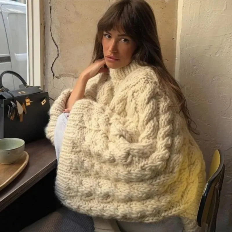 Women's Oversize Knit Sweaters Pullover Casual O Neck Solid Sweater Female 2025 Autumn Winter Loose Sleeves Knitted Pullovers