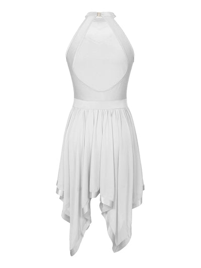 Elegant Ballet Leotards Dance Dress For Women Shiny Sequins Asymmetrical Hem Mesh Lyrical Dresses Prom Performance Costume