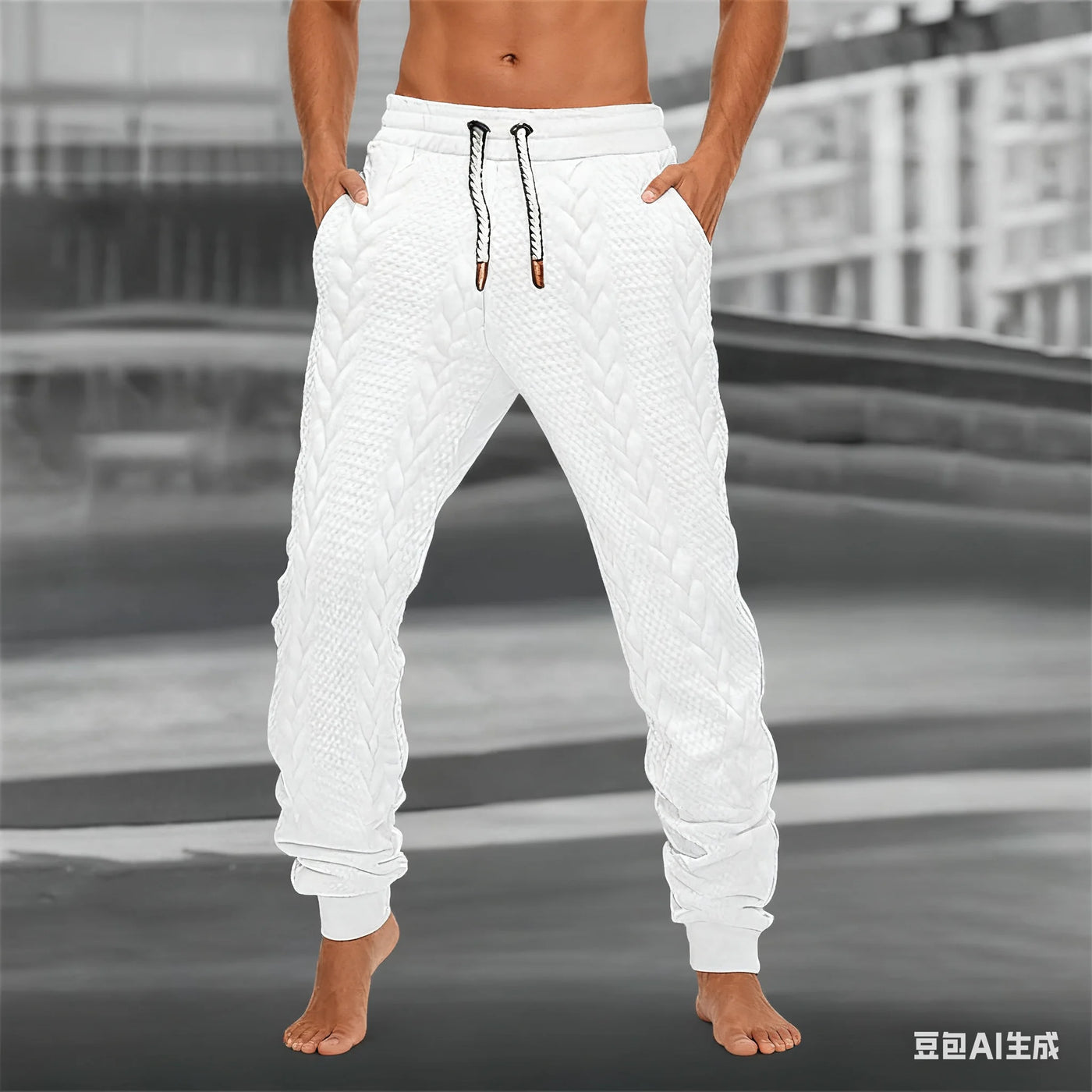 Men's Jacquard Trousers for Autumn & Winter, Soft Comfortable Casual Sportswear Pants Fashionable Street Business Attire for Men