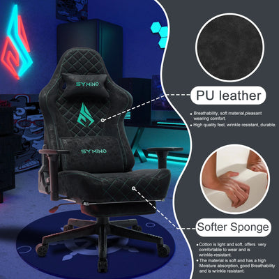 Symino Gaming Chair with Footrest, Racing Chair Design PC Chair, Vintage PU Leather, Ergonomic Office Chair