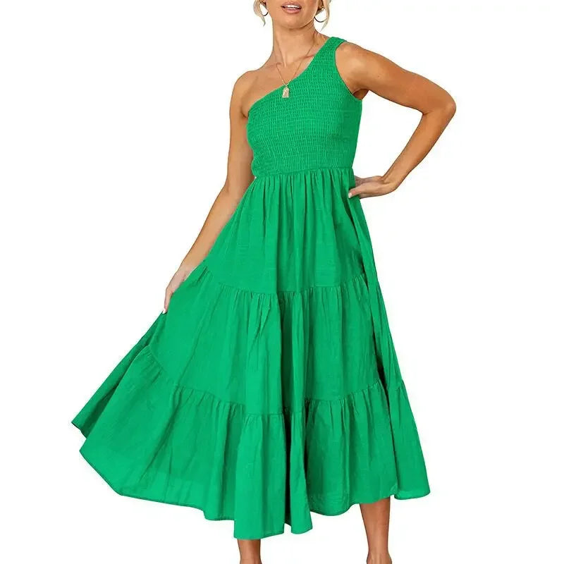 Elegant Dress For Women Bodycon Dress One Shoulder 2022 Summer Fashion Party Ruffles Hem Tiered Maxi Dresses Robe Femme Vestidos