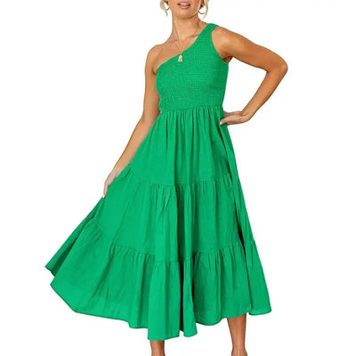 Elegant Dress For Women Bodycon Dress One Shoulder 2022 Summer Fashion Party Ruffles Hem Tiered Maxi Dresses Robe Femme Vestidos