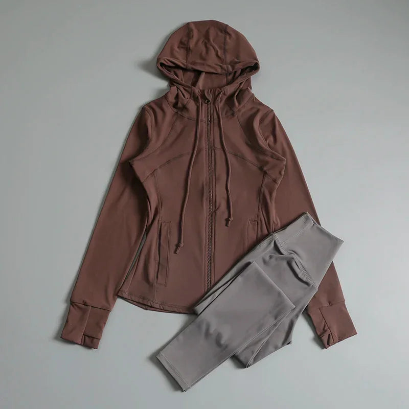 Sports tops for women with hooded cardigan