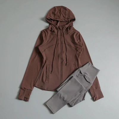 Sports tops for women with hooded cardigan