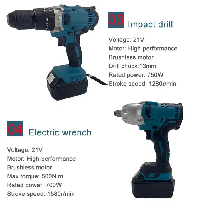 15-Piece Combo Power Tools Set Brushless Cordless Drill & Electric Hammer Drill Angle Grinder Includes Hard Case