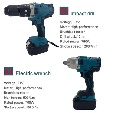 15-Piece Combo Power Tools Set Brushless Cordless Drill & Electric Hammer Drill Angle Grinder Includes Hard Case