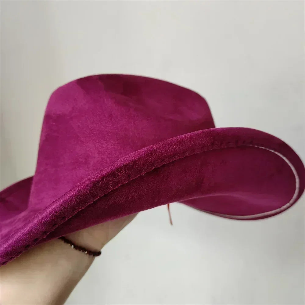 Classic suede leather 7.5cm western cowboy women’s fedora hat men’s church jazz fashion travel party denim 2024