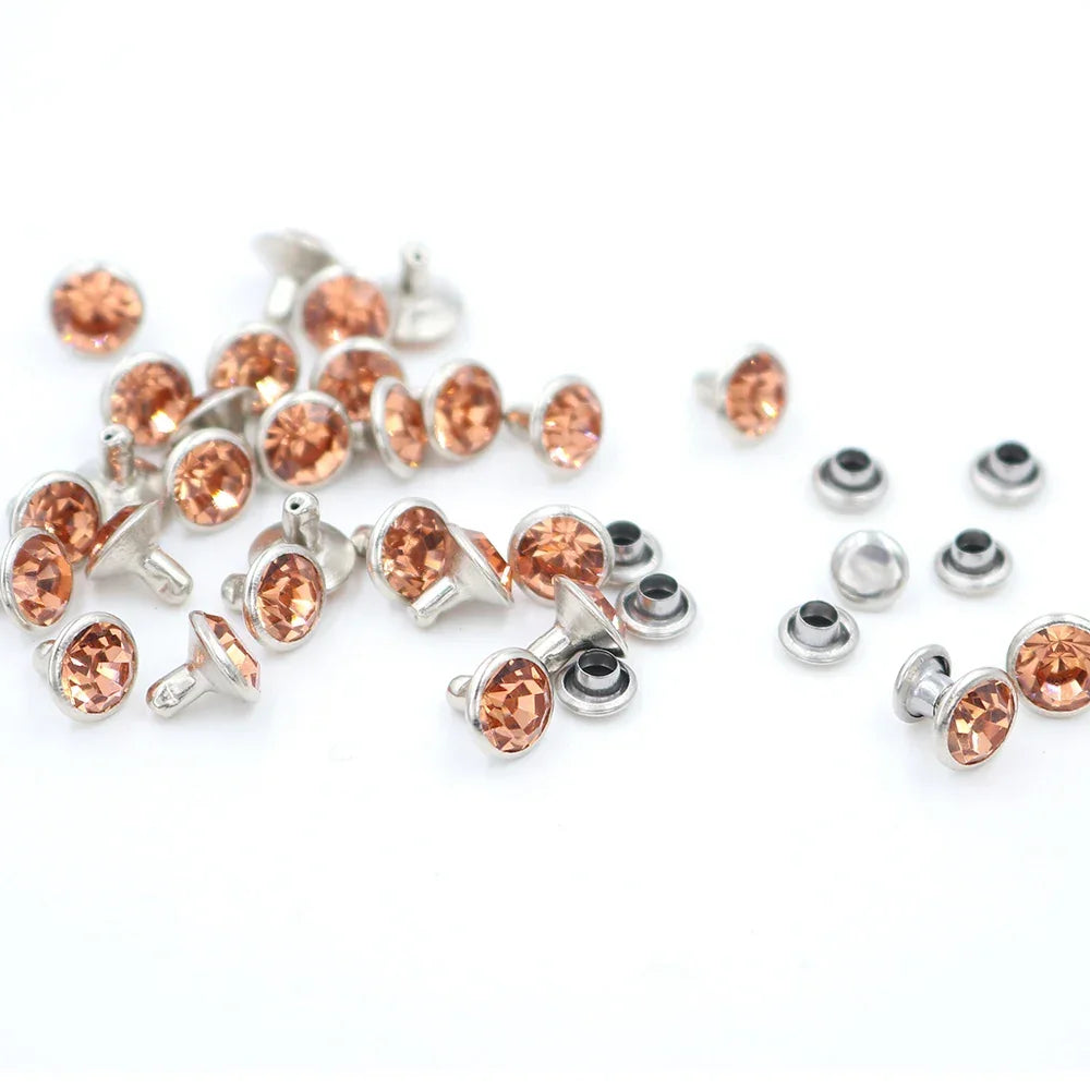Colorful Crystal Rhinestone For Nails Rivets Studs For Leathercraft 100Sets Horse Tack Rivet Leather Belt Bags Clothing