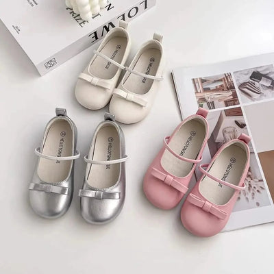 Children Princess Shoes Elastic Band Shallow Soft Little Girl's Ballet Flats Four Colors 23-32 Leisure Pu Leather Kids Shoes