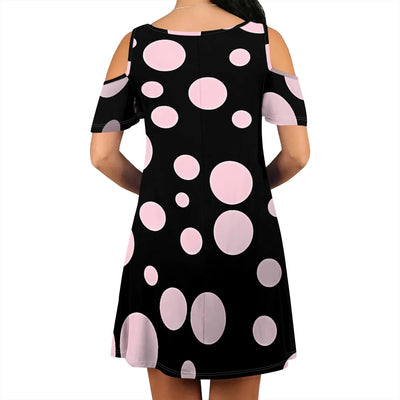 Women's Black Dress with Pink Dots S-3XL