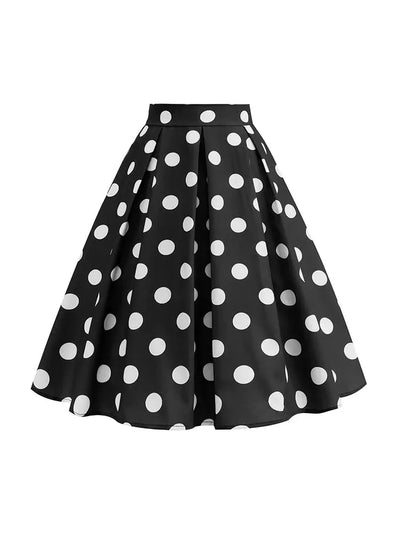 Summer Casual Women Midi Skirt Polka Dot High Waist Retro Vintage 50s Pleated Party Skirts