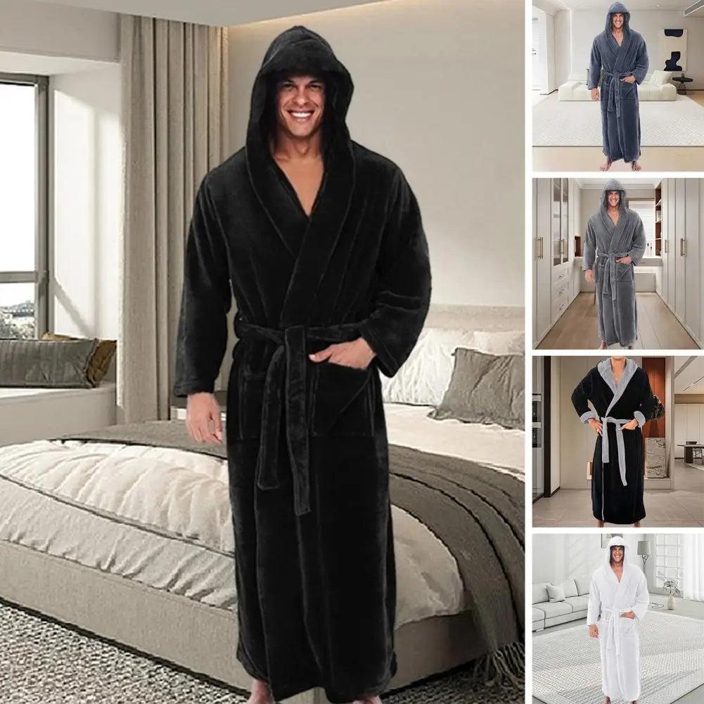 Cozy Bathrobe Luxurious Men's Hooded Bathrobe