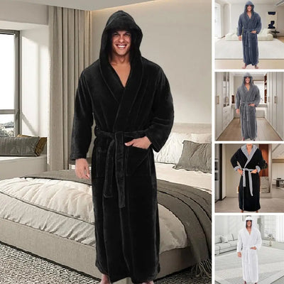 Cozy Bathrobe Luxurious Men's Hooded Bathrobe