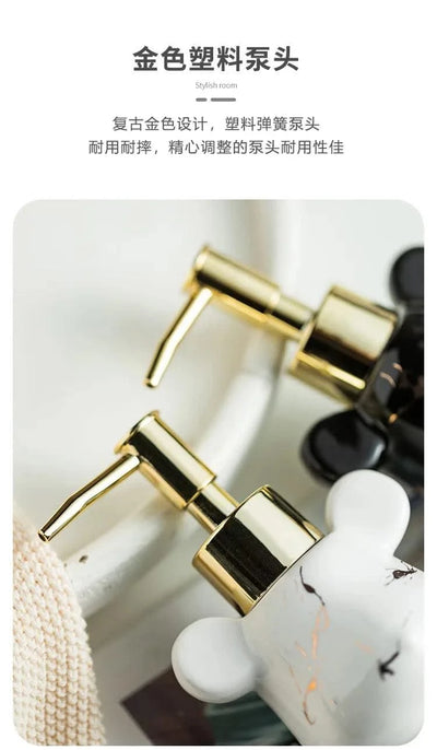 Luxury Marbling Bear Shape Ceramics Soap and Gel Dispenser Creative Black White Empty Shampoo Bottle Bathroom Storage Accessorie