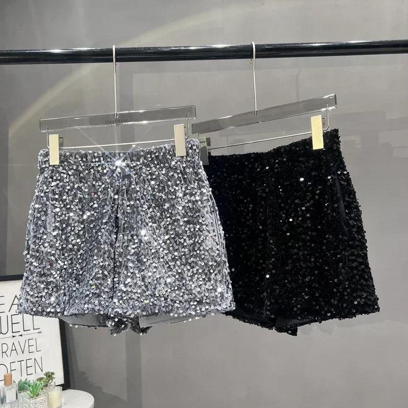 Hot girl y2k european and american style sequined shorts slim fit suede embroidered casual pants for women