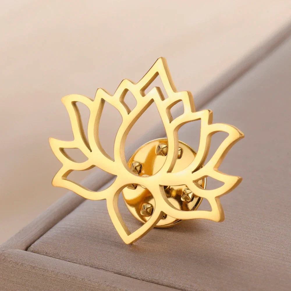 Dawapara Mandala Lotus Flower Brooch Lapel Pin Buddhism Spiritual Jewelry Fashion Stainless Steel Accessories