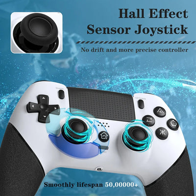 Wireless Gaming Controller 6 Axis Gyro Bluetooth Console Controller Macros Turbo Dual Vibration Hall Effect Joystick for PS4