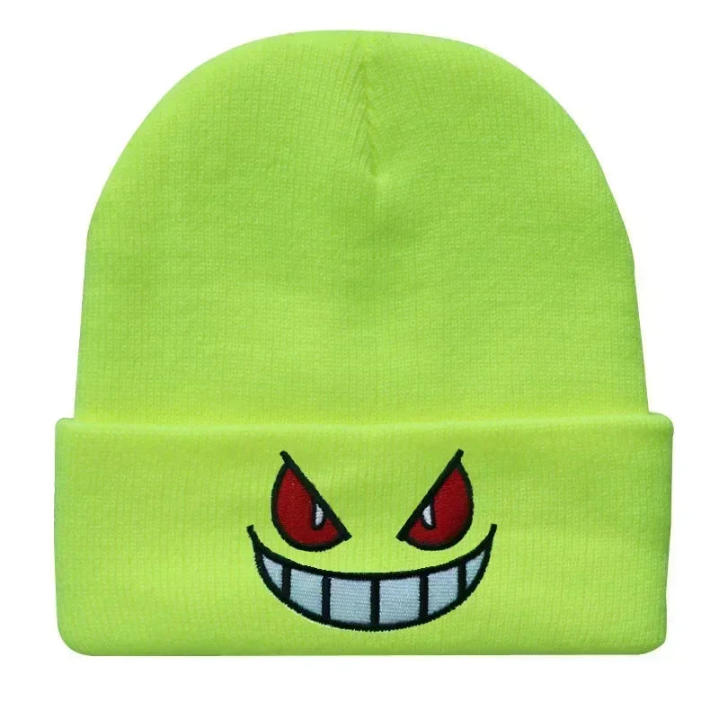 Cartoon Embroidered Beanies Popular American Anime Cartoon Embroidered Knitted Autumn Winter Warm Hat Wool Hat Gengar Beanies