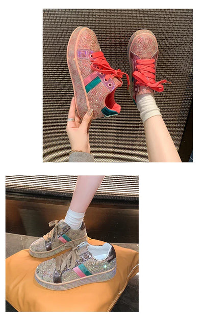 Women Sneakers 2025 New Sparkles Luxury Platform Designer Shoes for Woman Trainers Rhinestone Fashion Casual Sneakers Women