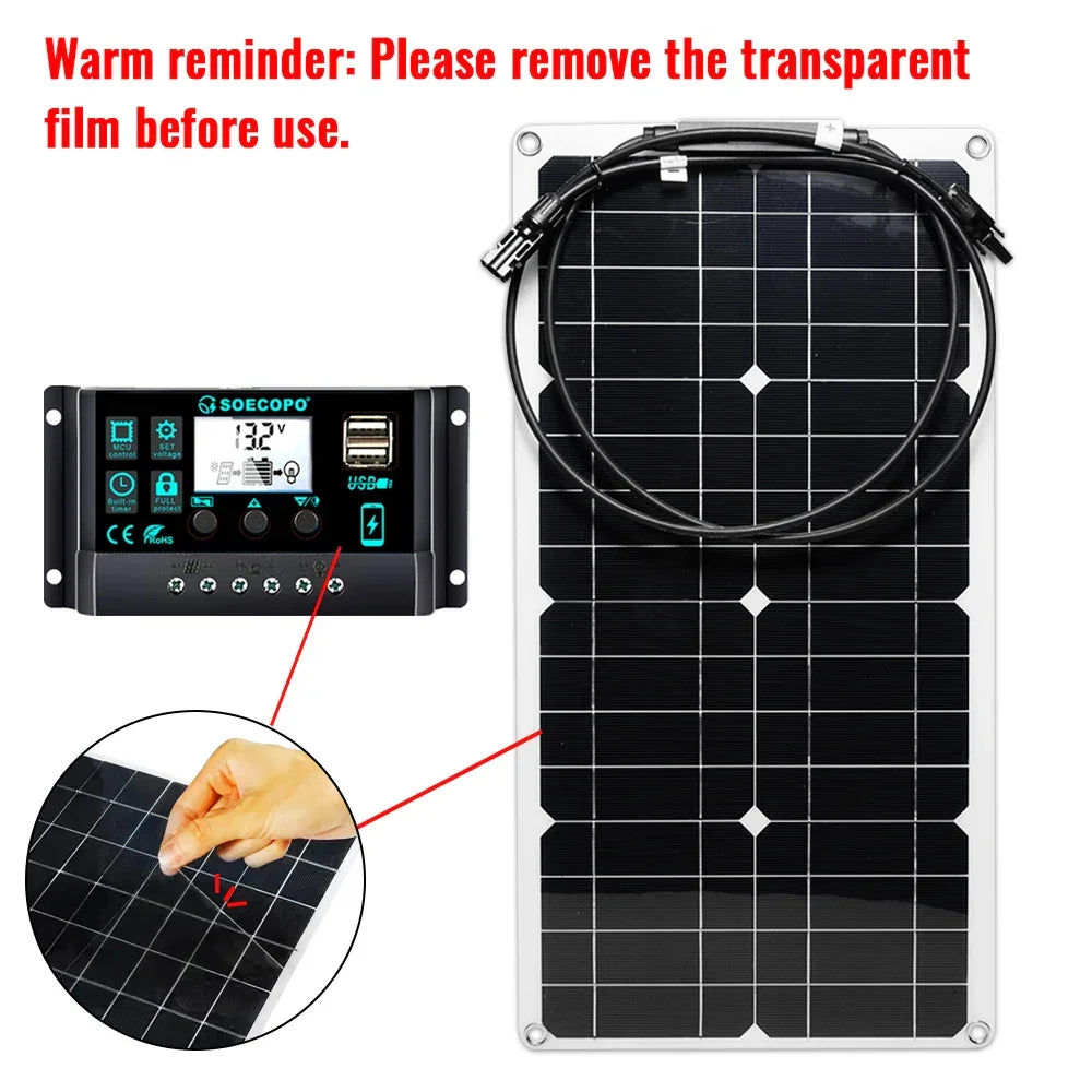 Portable 2500W Solar Panel Kit for Camping - Camper Accessories with 5V1.5A USB, Compact Solar Kit with 10A - 100A Controller