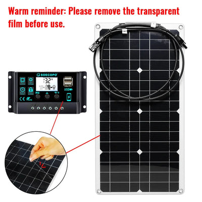 Portable 2500W Solar Panel Kit for Camping - Camper Accessories with 5V1.5A USB, Compact Solar Kit with 10A - 100A Controller
