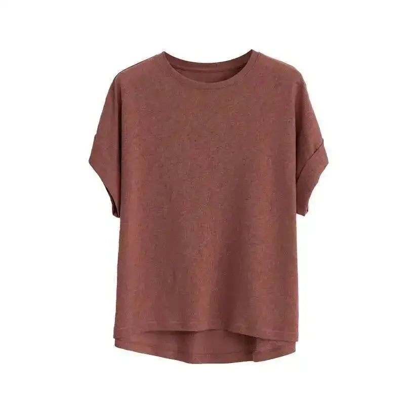 Women's Linen Round Neck Transparent Tops