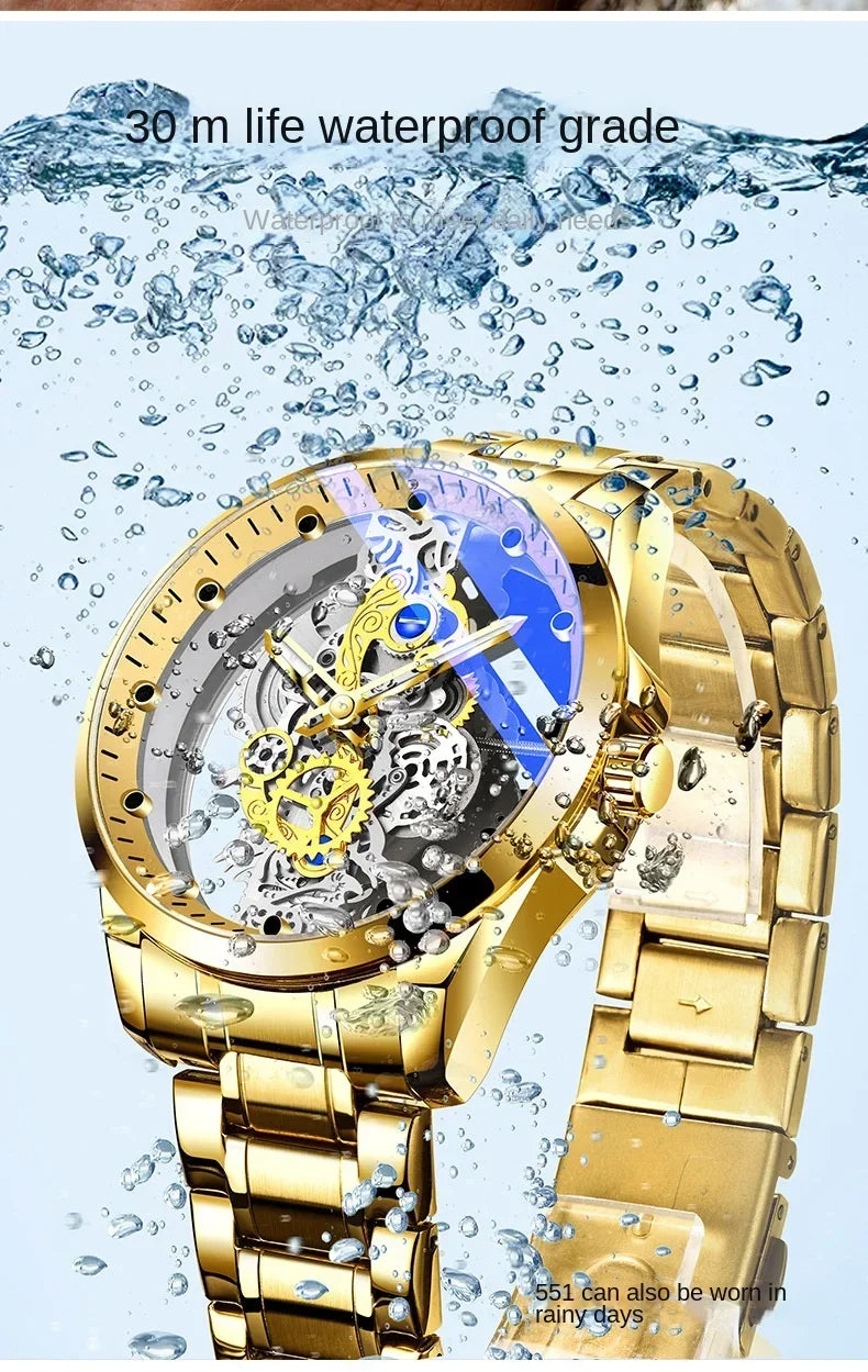 High-end Business Watch for Men's Watch Automatic Double Sided Transparent Hollow Waterproof and Luminous Quartz Watch for Men