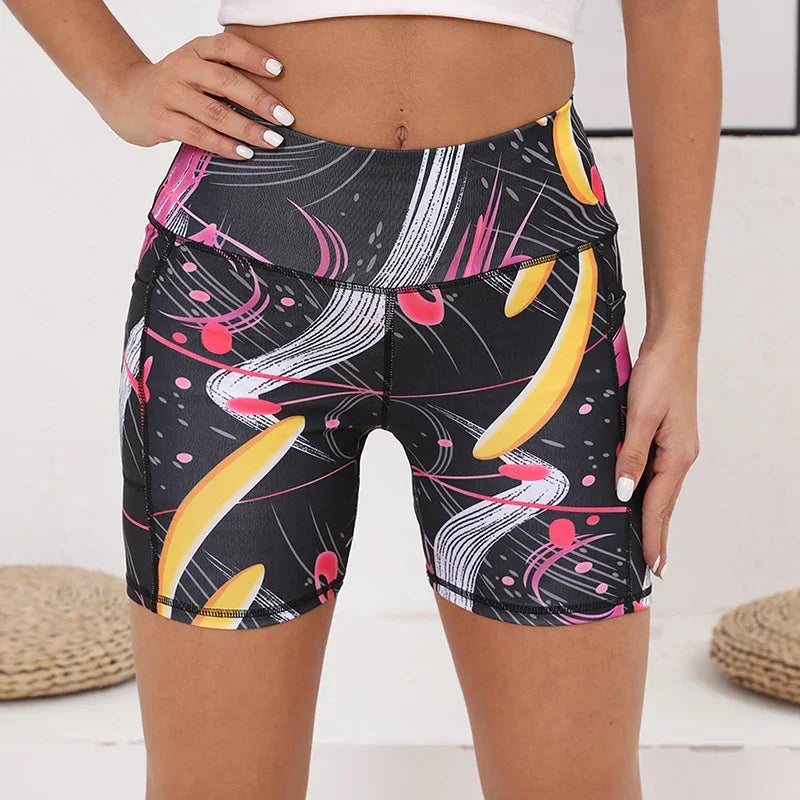 Printed High Waisted Biker Shorts for Women Tummy Control Fitness Athletic Workout Running Yoga Gym Shorts