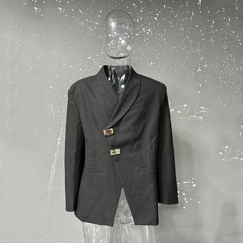IEFB Metal Button Design Men's Blazers Shawl Collar Oblique Placket Design Casual Clothing Solid Color Male Suit Jackets 9W957