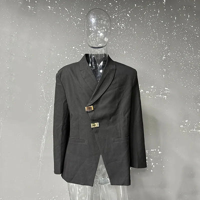 IEFB Metal Button Design Men's Blazers Shawl Collar Oblique Placket Design Casual Clothing Solid Color Male Suit Jackets 9W957