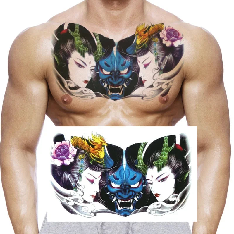 Temporary Tattoos Men Shoulder Tattoos Large Chest Body Sexy Tattoo Sticker Waterproof Tatoo Fake Make Up Pattern Stickers
