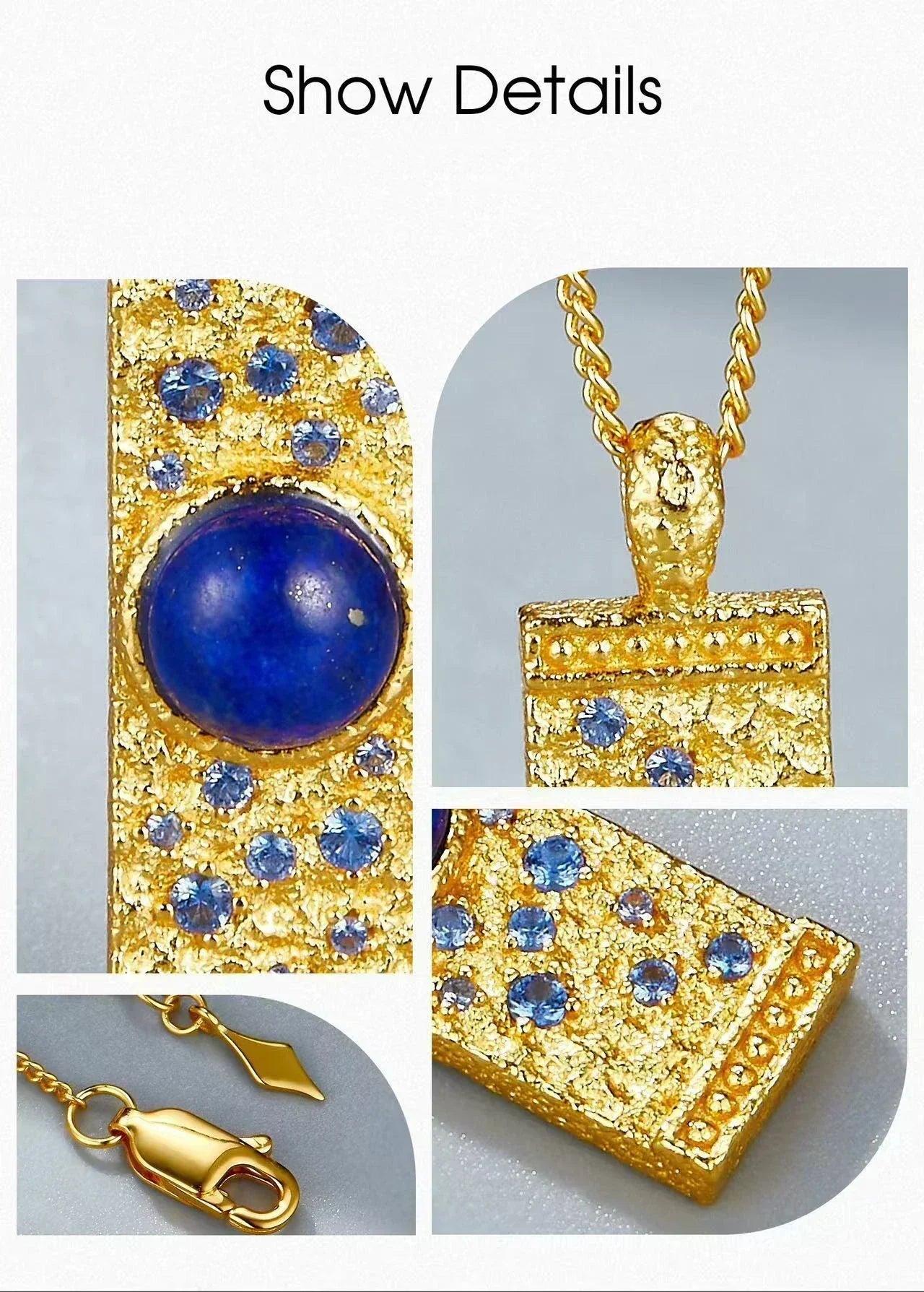 Lapis lazuli cz 925 silver gold plated hammered bar pendant necklace women blue stone geometric trendy dainty luxury