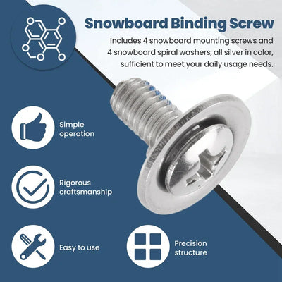 Snowboard Binding Screw Set Include 4 Pieces Snowboard Mounting Screws And 4 Pieces Snowboarding Screw Washers