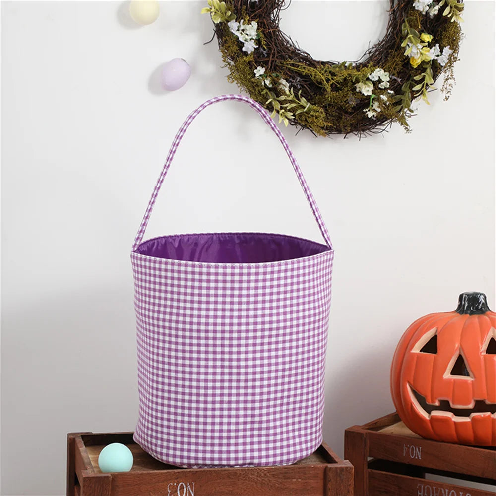 Plaid Halloween Baskets Trick Or Treat Bags For Kids Candy Gift Bucket Tote Bag Party Decoration Supplies