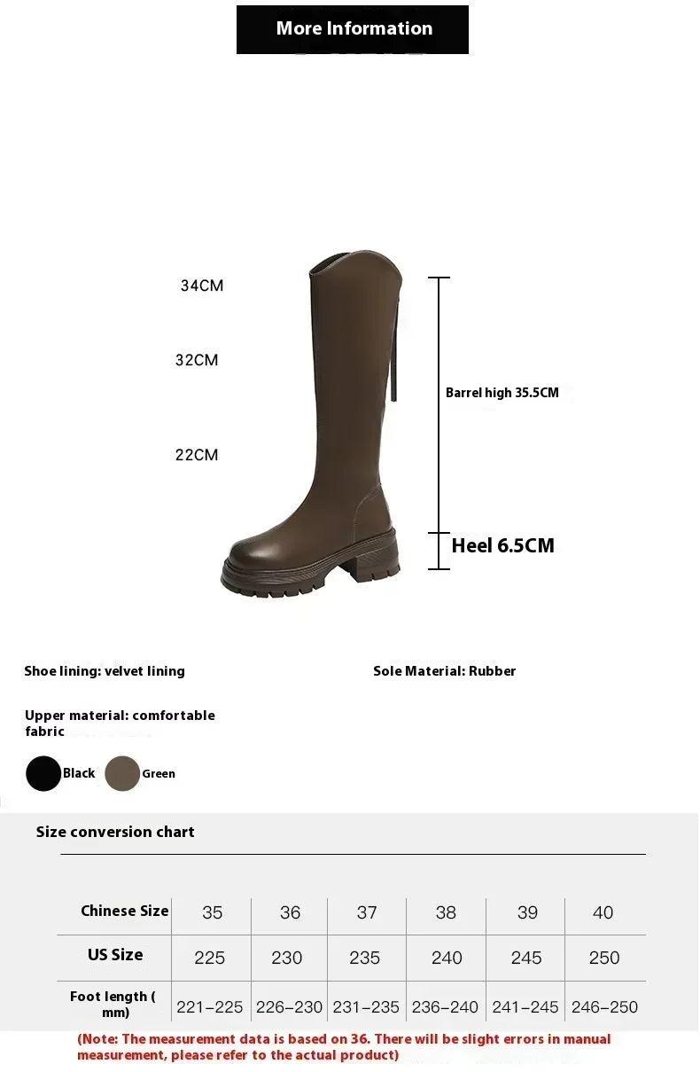 Long tube boots for women 2025 winter new height increasing knight thick heel retro versatile women’s
