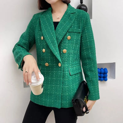 Green Double Breasted Women's Blazer, Beige, Black, Red Women Suit Jacket, Spring Vintage Female Coats