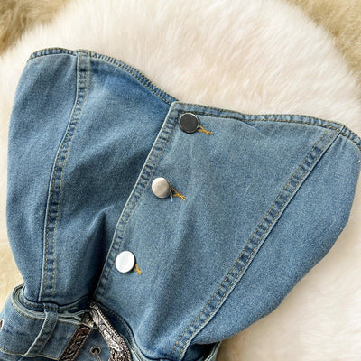 Denim Dress Women Sheath Dresses Vintage Sexy Vestidos Sleeveless Backless Washed Belt Tight Waist Split Sundress Summer 2025