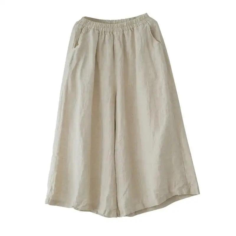 2024 cotton linen home wear loose pants for women summer casual baggy wide leg trousers purple soft capri women’s