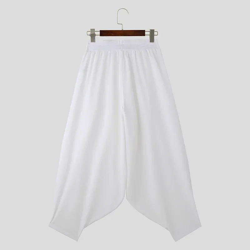 2024 Men Wide Leg Pants Solid Color Elastic Waist Loose Casual Trousers Men Oversize Streetwear Fashion Long Pants S-5XL INCERUN