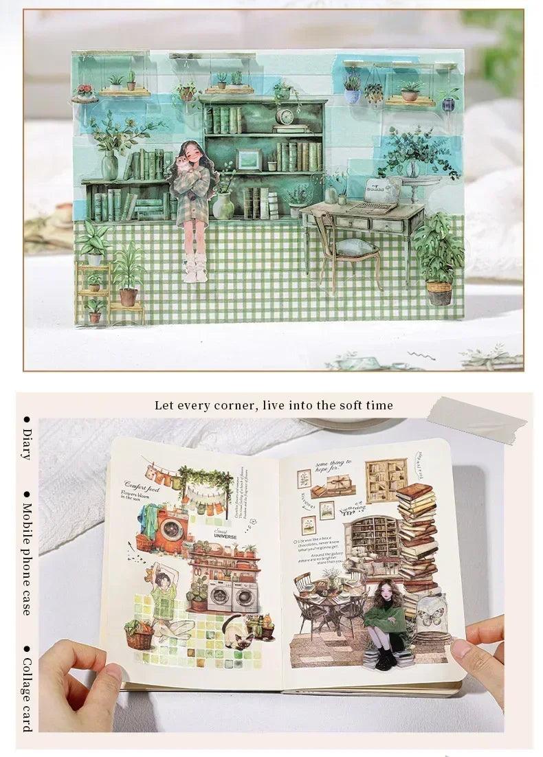 Homely aesthetics 18 exquisite dual material die-cut stickers in 6 home decor designs soft time series