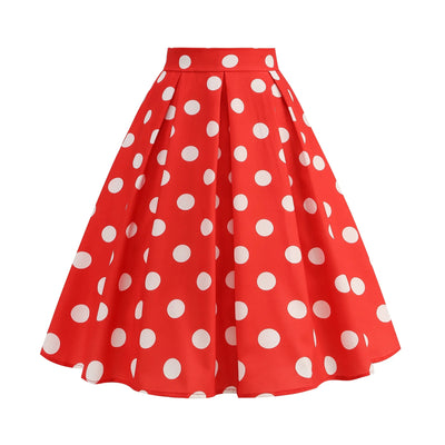 Summer Casual Women Midi Skirt Polka Dot High Waist Retro Vintage 50s Pleated Party Skirts