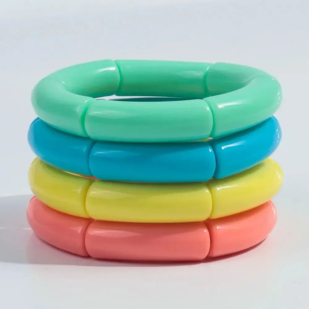 4 pieces/set Acrylic Colorful Brown Bamboo Chunky Bangles Set for Women Resin Statement Bracelet Bangle 2025 Jewelry Gifts