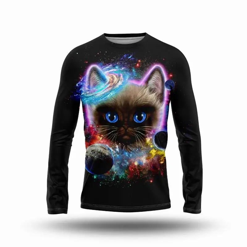 Christmas Costumes Pizza Cat Print Summer Men Women O-Neck T-shirt Casual Long Sleeve Oversized Pullover Trend Tops Men Clothing