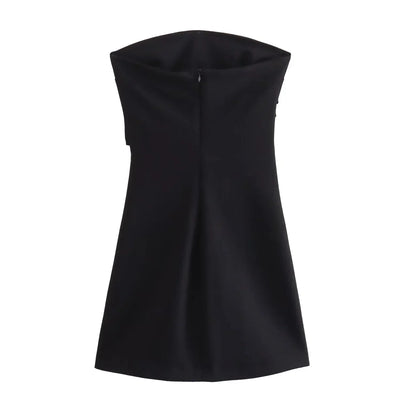 TRAF Dress Women Off Shoulder Corset Short Dresses Ruched Backless Blue Black White Dress Woman Sexy Bodycon Party Dresses