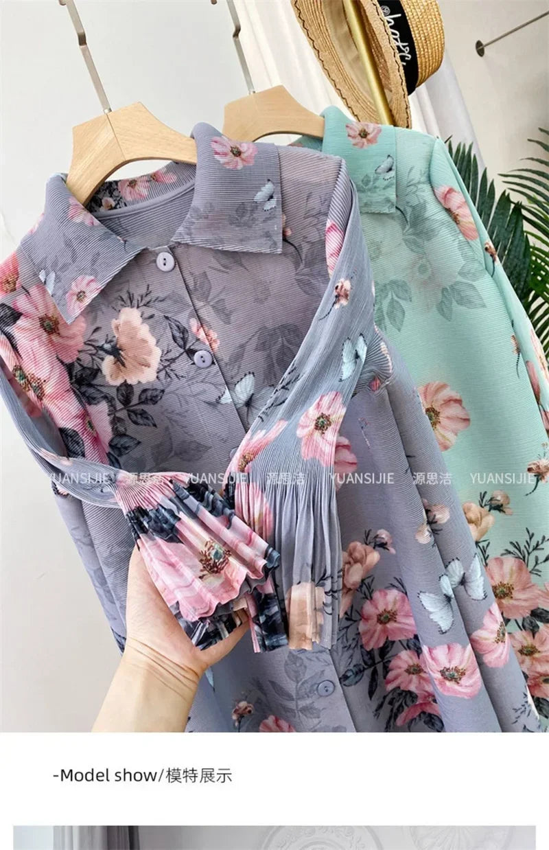 Womens Dresses Evening Dresses Fashion Holiday Style Printed Dress Spring/Summer Flower Folding Long Dress Loose Plus Size Skirt