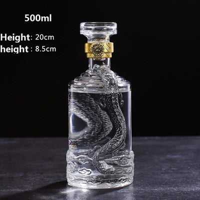 Dragon Engraved 500ML Round shaped whiskey decanter barware Alcohol Bottle for Liquor Scotch Bourbon