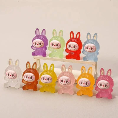 10pcs Blind Boxes Night Light Cartoon Stereoscopic Labubu Cute Children Toy Diy Resin Car Keychains Pendants Surprise Gift