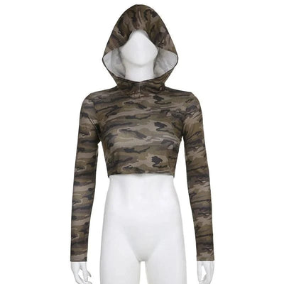 American Camo Streetwear Tops Women Back Hollow Out